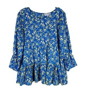 Stem & Vine blue yellow floral cottagecore ruffle tiered babydoll top large